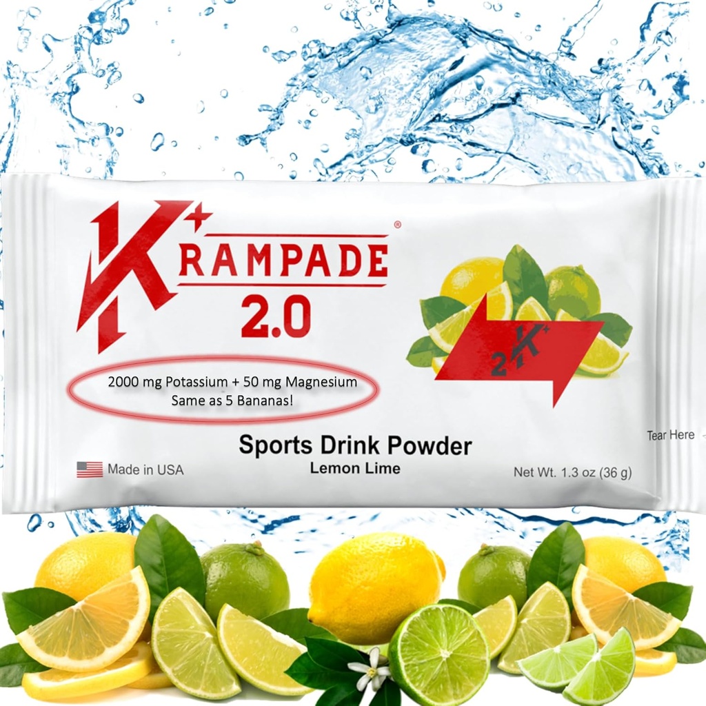 Krampade Draslík Magnesium dodatek Electrolytes Powder - 50 mg Mag + 2000 mg K, > 2X více než kokosová voda 124; Kramp Relief 124; Hydratační pakety