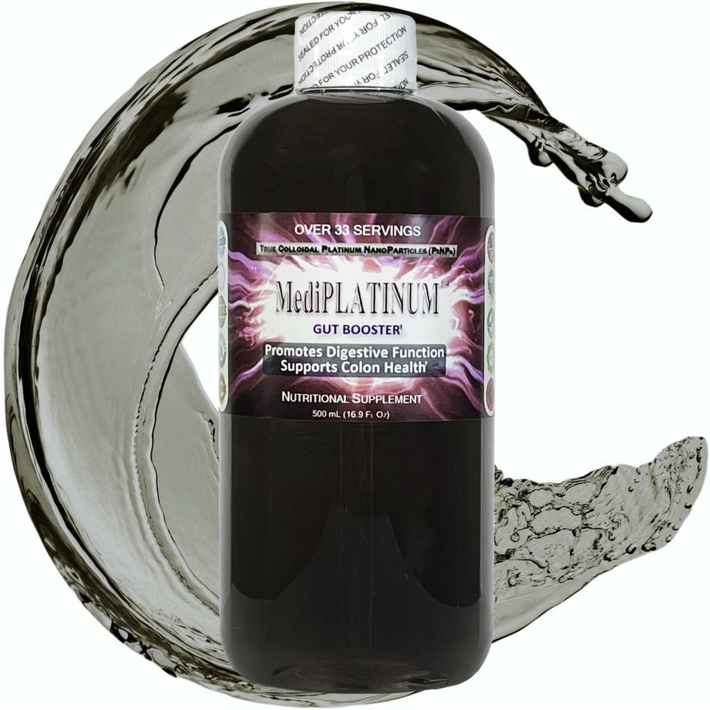 MediPLATINUM Gut Booster True Koloidní Platinum PtNP Nutriční dodatek - 500 ml (16.9 Fl Oz) v čiré BPA- zdarma plastová láhev