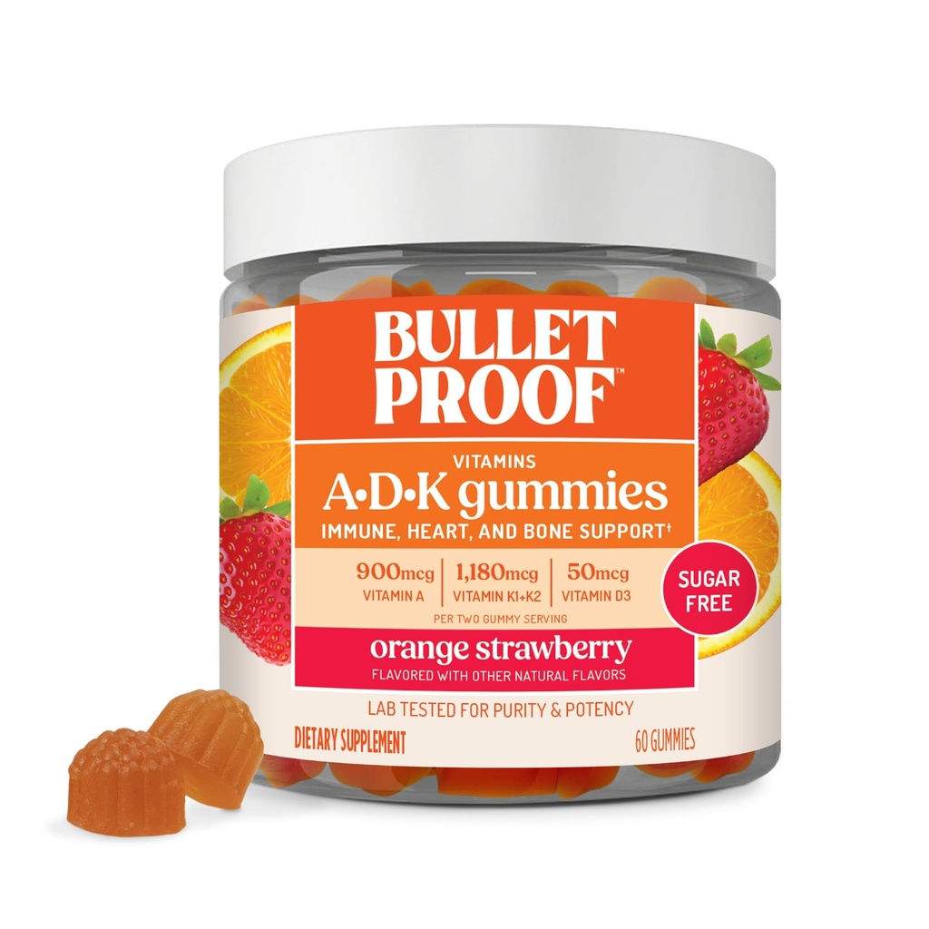 Neprůstřelný Sugar- Free Orange Strawberry Vitamíny A + D + K Gummies, 60 Počet, Keto dodatek pro srdce, Kostní a imunitní podpora, Nový a vylepšený vzorec a textura, Balení květen Vary