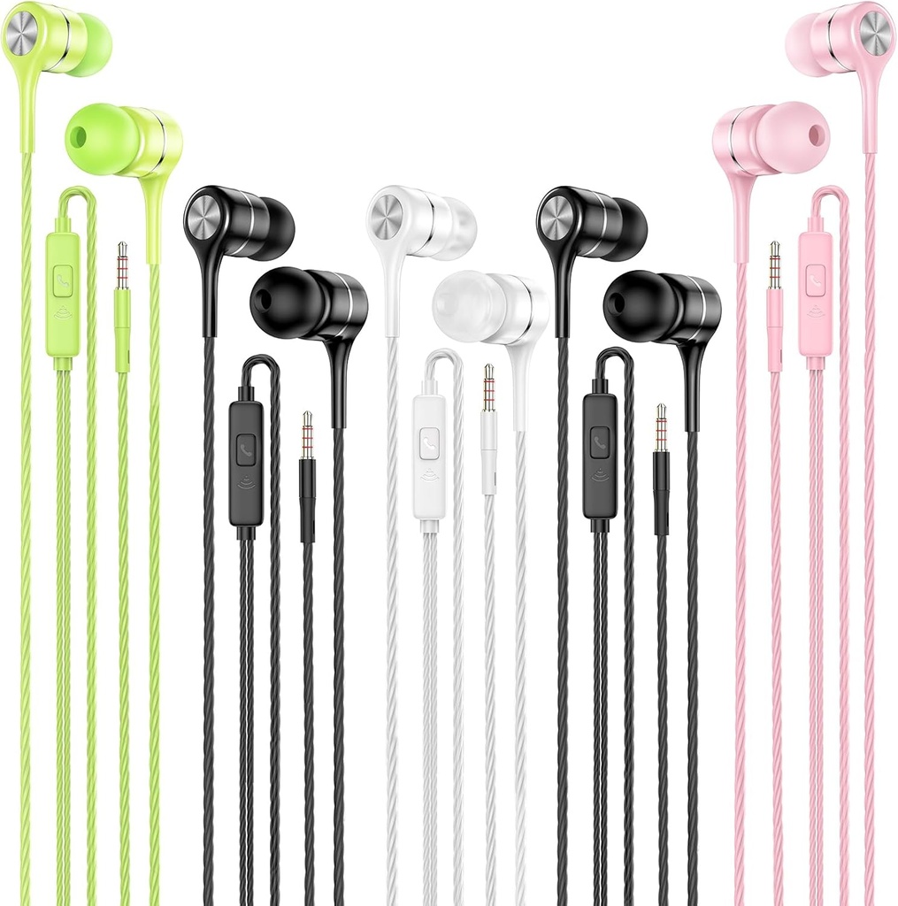 Kabelové sluchátka s mikrofonem 5 Pack, in- ucho sluchátka s těžkými Bass, vysoce zvuk kvalitní sluchátka kompatibilní s iPadem, Laptop, MP3, Android Smartphony, Vhodné vše 3.5mm Jack Device