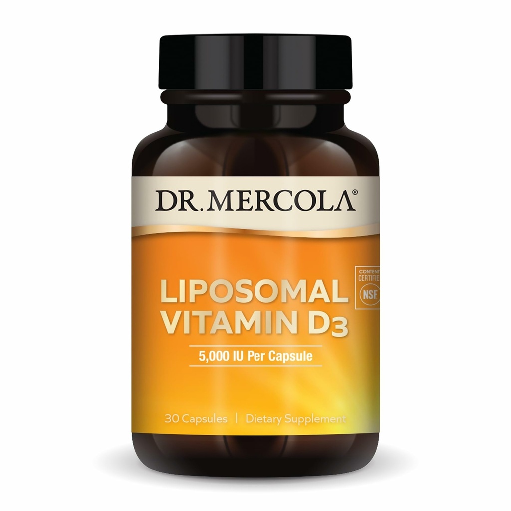 Dr. Mercola Liposomal Vitamin D3 - Podporuje srdce, kosti a imunitní zdraví - 5000 IU per Serving - Non- GMO, Soy Free & gluten zdarma - 30 Kapsle (30 Služeb)
