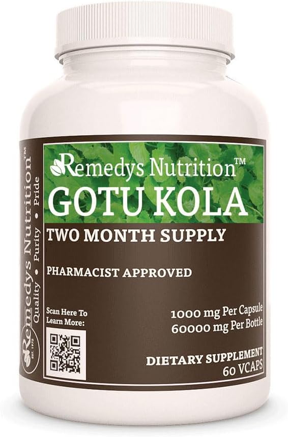 Remedy je výživa Gotu Kola (Brahmi) 124; 1000 mg, 60 Vegan Kapsle Bylinné dietní dodatek 124; Dva měsíce dodávky