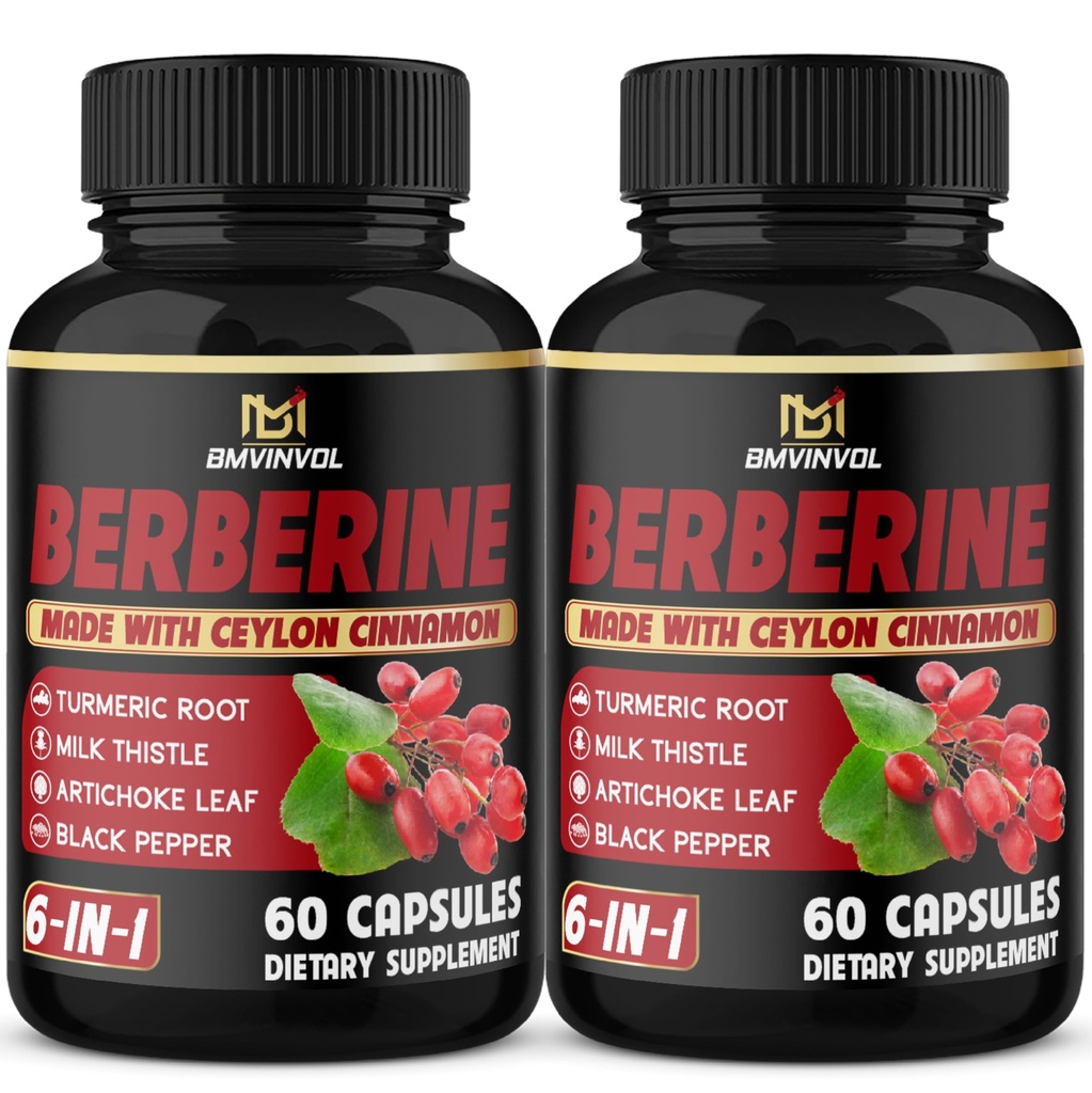 (2 balíky) Berberine dodatek Plus Cejlon Skořice, Kurkuma, Artichod, Mléčné Thistle, Black Pepper - 120 Kapsle - 4 měsíce Dodávka