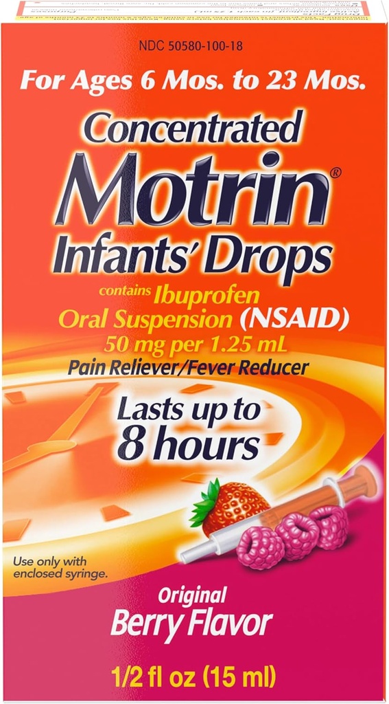 Koncentrované kapky Motrin pro kojence, Reducer horečky, Ibuprofen, Berry Flavored.5 Oz