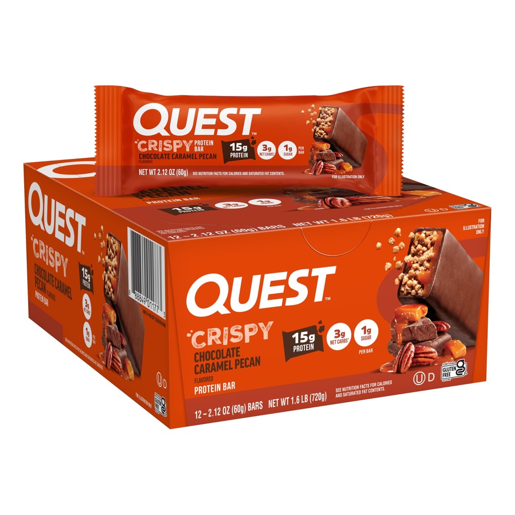 Quest Nutrition Crispy Chocolate Caramel Pecan Hero Protein Bar, 15g Protein, 1g Cukr, 3g Net Carb, gluten zdarma protein Snack, Keto Friendly, 12 Počet
