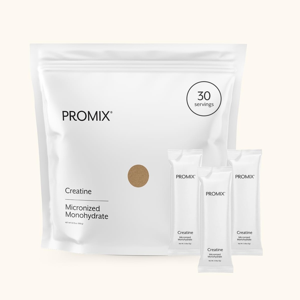 ProMix Nutrition Creatine Monohydrát Cestovní balíčky, 5g mikronizované čisté Creatine pro muže a ženy, podporuje růst a obnovu svalů, Vegan - 30 Služeb