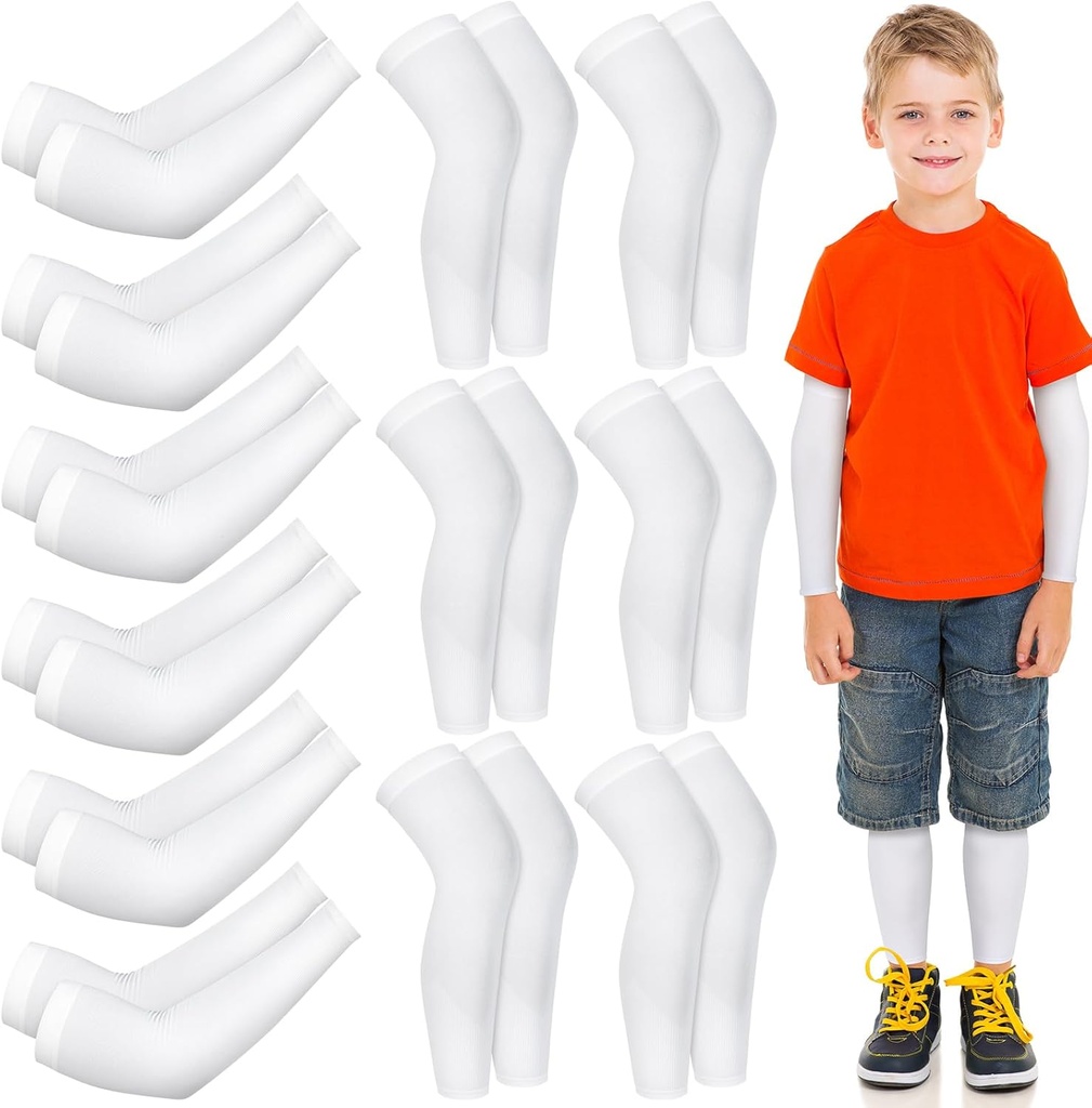 Panitay 6 Set Eczema Paže a Leg Sleeves Škrábání elastické paže Sleeves Knee Wrap Eczema kryt pro Itch Relief a mokré terapie (Kid, White)