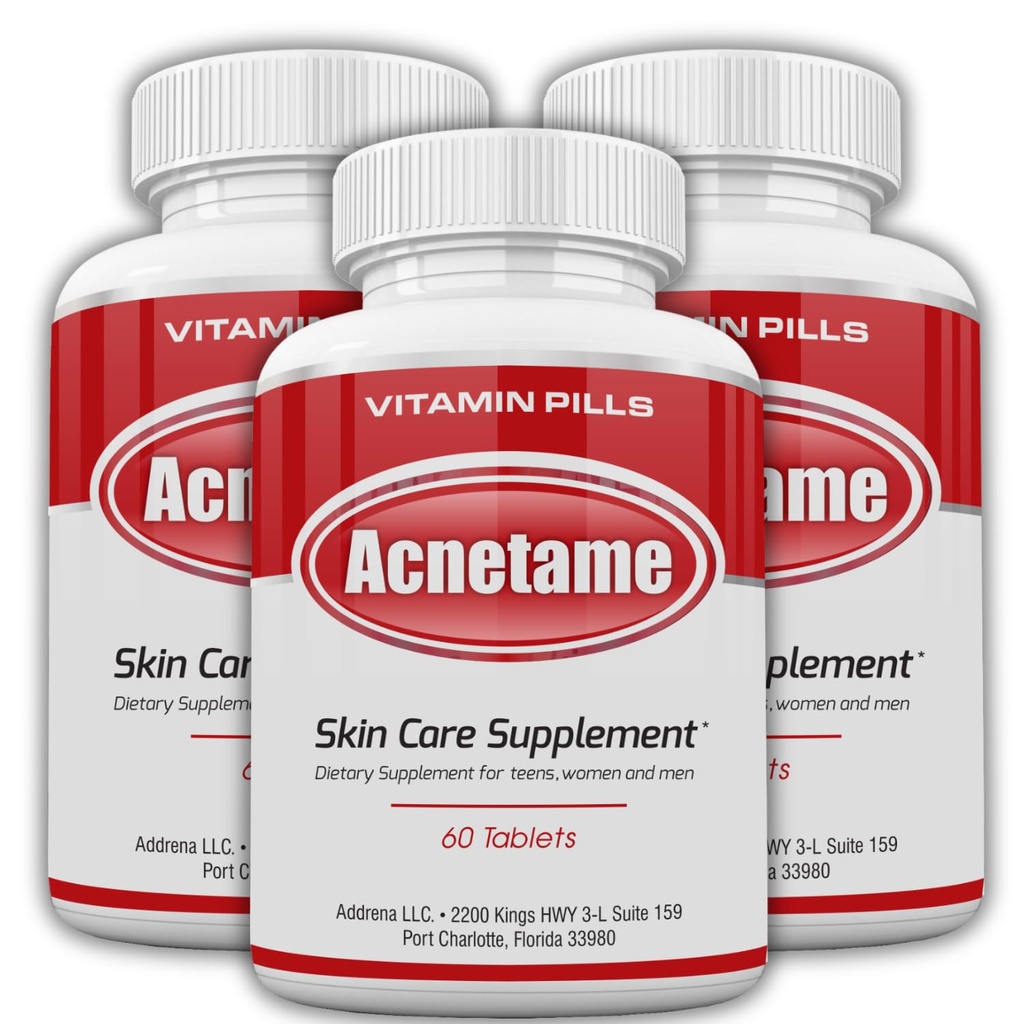 3 Pack- Vitamin doplňky pro Acne Treatment - Hormonální Pimple tablety k čištění olejové kůže pro ženy, muže, dospívající a dospělé