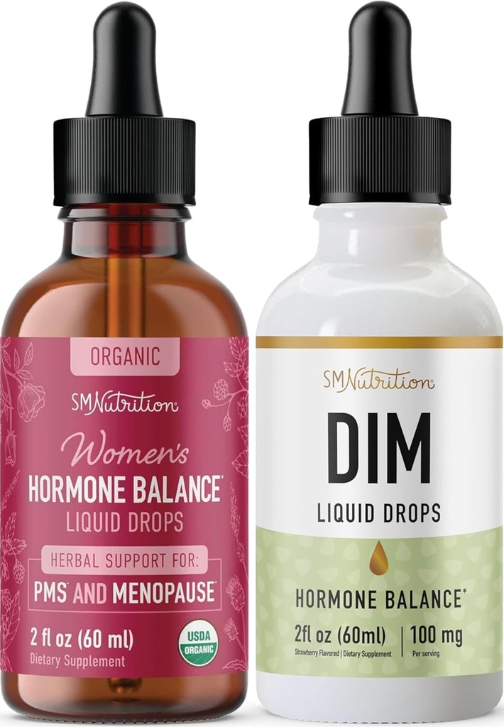 Tekutý DIM doplněk a bylinné hormon bilance Tinktura 124; Hormon Balancing Bundle s 100mg DIM (25 Služeb) a PMS Menopause & Menstrual Support Liquid s Black Cohosh (60 Služeb)