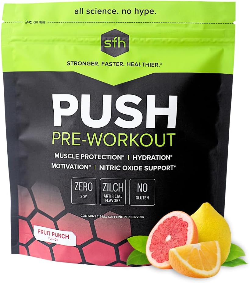 SFH Push Pre- Workout prášek (ovocný punč) BCAA pro svalové opravy 124; Electrolytes current 124; Non- Dairy, No umělé Flavors, Barvy, Cukr, Soy, Gluten, nebo GMO (Bag)
