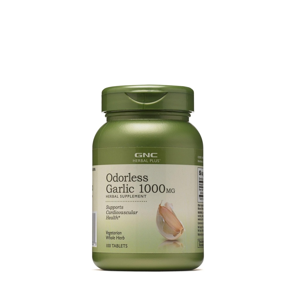 GNC Bylinný Plus Odorless Česnek 1000mg Dodatek, Vegetariánské, Podporuje kardiovaskulární zdraví, 100 Služeb