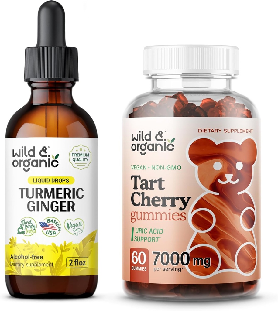 Divoká a organická kurkuma zázvor tinktura 2 fl oz & Tart třešňové gumy