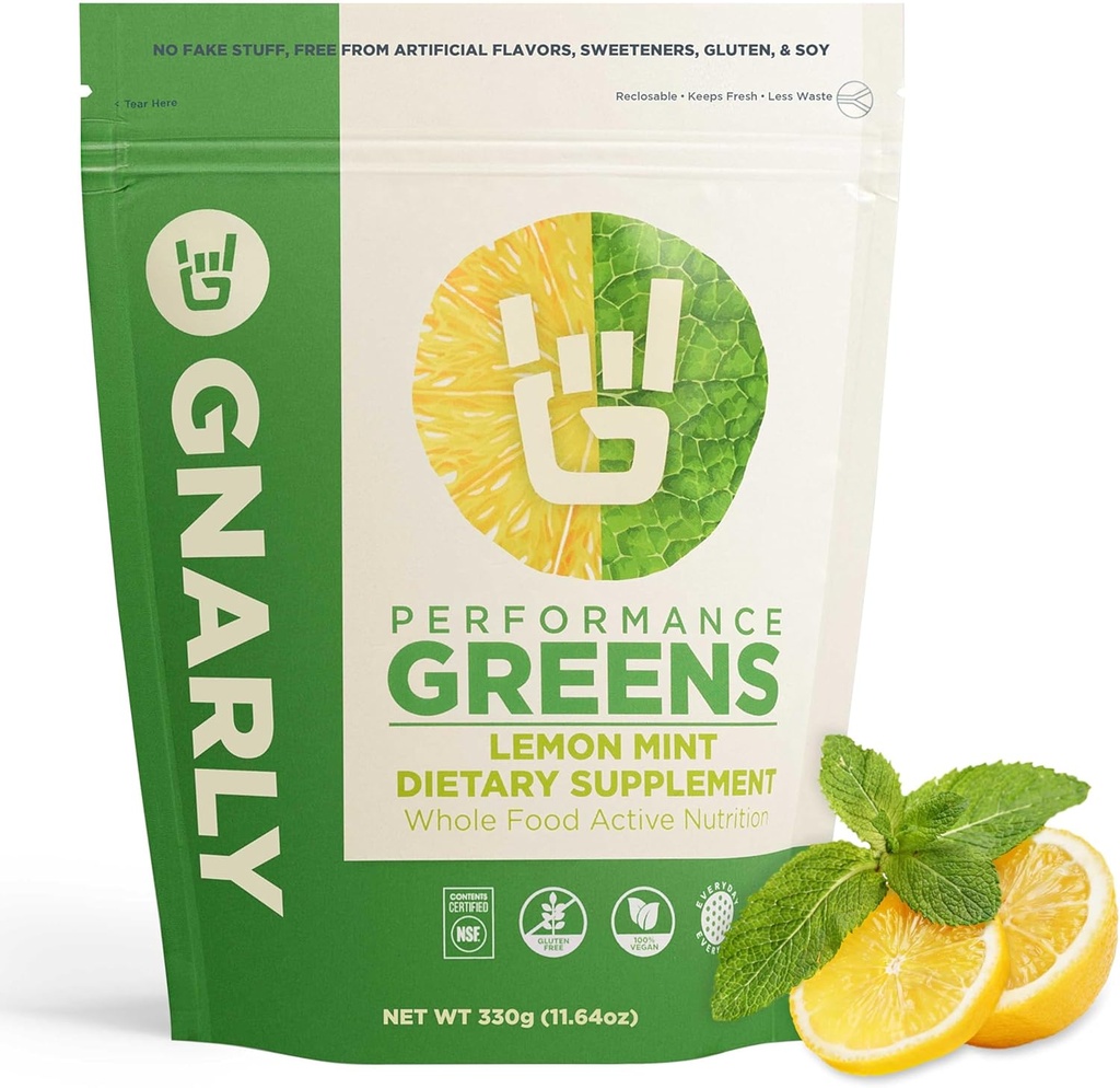 Gnary Nutrition Green Powder - Lemon Mint Performance Super Green Powder - NSF Obsah Certified - Organic, Probiotics & Essential Micronutrients - Lemon Mint, 11.64 oz