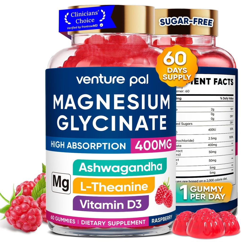 60 Day Dodávka Glycinát hořčíku 400mg gumové s Ashwagandha, L-Theanine, CoQ10, Vitamin D3 & B6, Bez hořčíku gumy pro dospělé a děti, Stress Relief, Spánek & klid, Vegan, Gluten zdarma