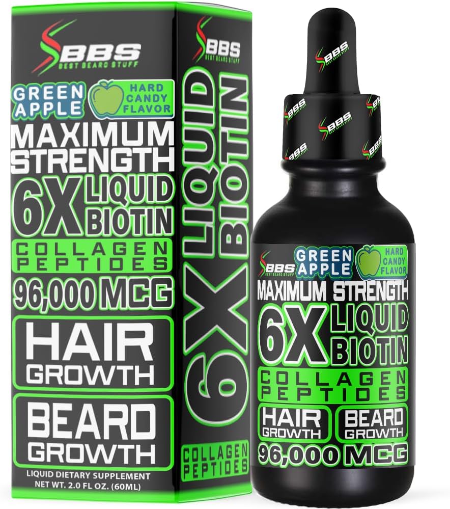 Liquid Biotin Kolagen Peptidy pro růst a zesilování Vousů - mužský doplněk pro růst vousů a vlasů - Biotin Liquid Drops 96,000mcg 6X Více Absorpce