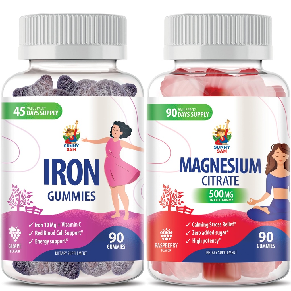 Magnesium- gumy 500 mg & Železné gumy pro dospělé - Železné vitaminy s vitaminem C
