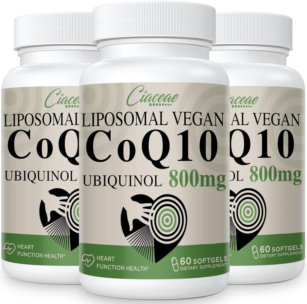 Lipozomální CoQ10 800mg Ubiquinol Softgel, Max Absorpce Ubiquinol Coenzym Q10, Ubiquinol CoQ10 dodatek pro antioxidant, srdeční funkce a výrobu energie, Čisté CoQ10 800mg, 180 Vegan Softgels