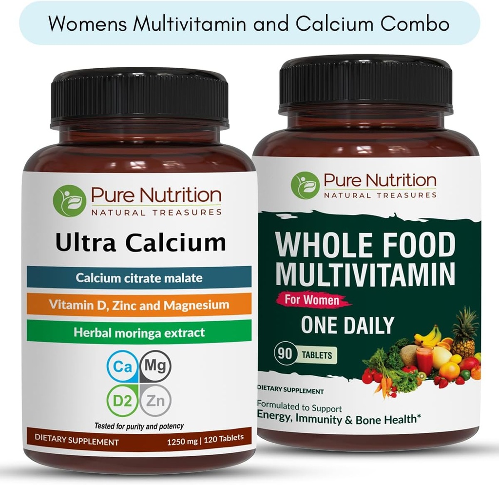 Čistá výživa Ultra vápník 1000mg a Whole Foods Womens Multivitamins 1500mg pro zdravé kosti, klouby a celkové Wellness. Ultra vápník 120 Tabs + Womens Multivitamins 90 Tabs.
