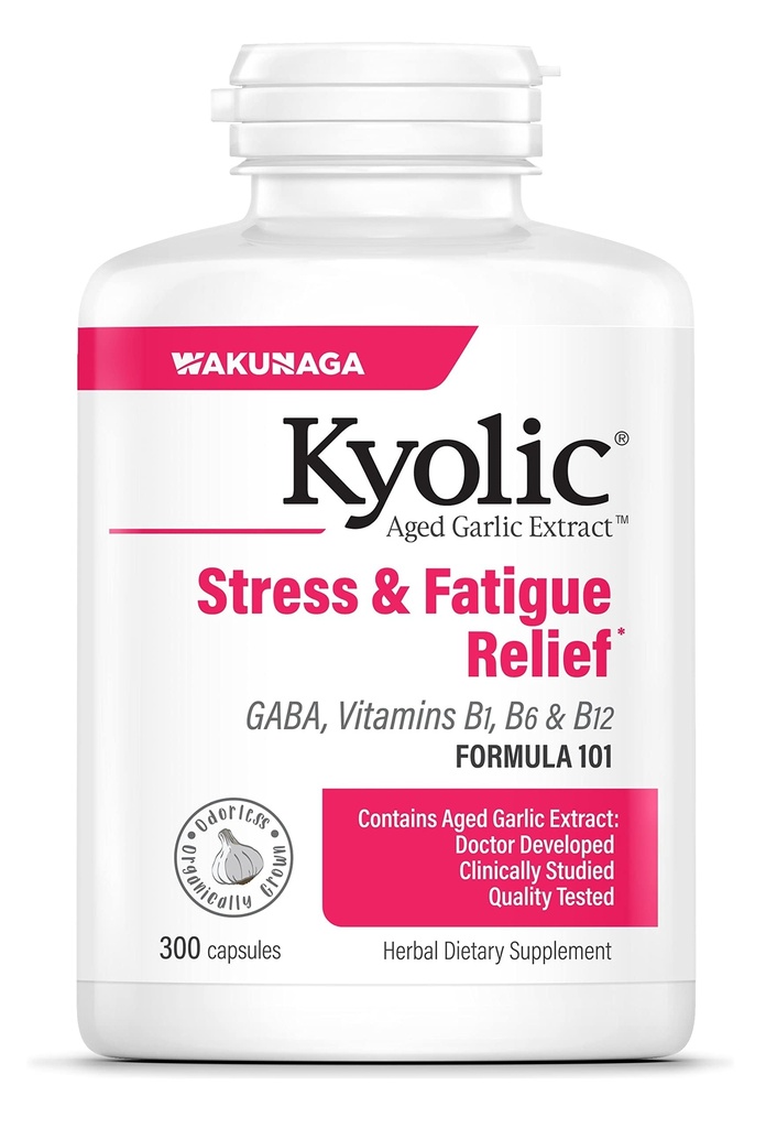 Kyolic Aged Česnek Extract Formule 101, Stres a Únava Relief, 300 Kapsle.