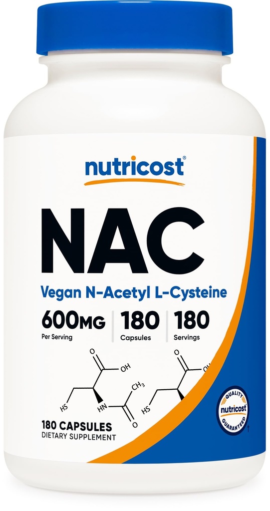 Nutricost N- acetyl L- cystein (NAC) 600mg, 180 tobolek - Non- GMO, bez glutenu