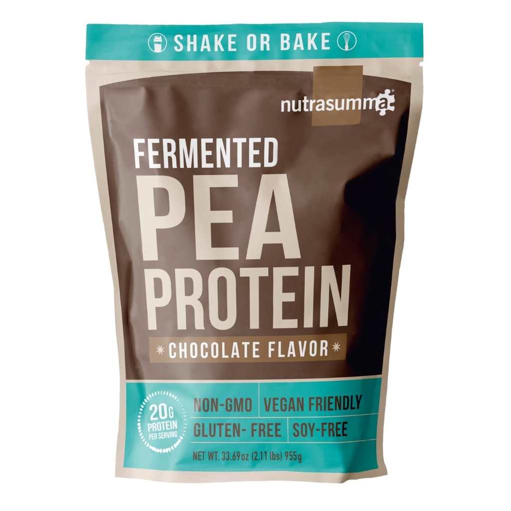 Nutrasumma Pea Protein Powder, Vegan Chocolate Flavor, 100% rostlinný, bez umělé sladkosti, non GMO, gluten Free & Soy Free, 2.11 LB