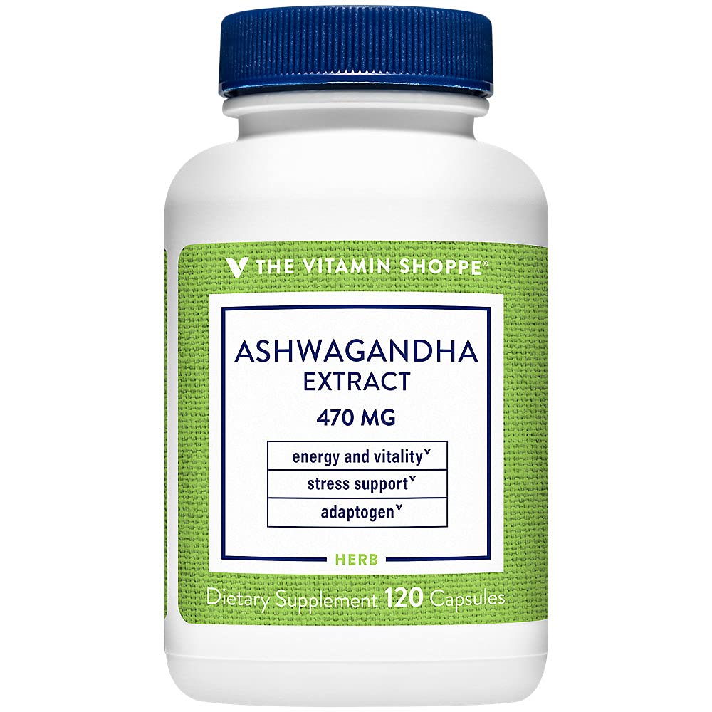 Vitamin Shoppe Ashwagandha Extract 470MG - Bylinný dodatek, který poskytuje energii a vitalitu, pomáhá při řízení stresu (120 Kapsle)