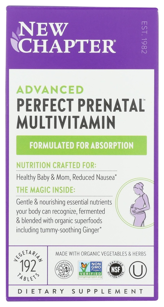 Nová kapitola perfektní prenatální vitamíny, organické prenatální vitamíny, Non- GMO ingredience pro zdravé dítě & maminka - Folát (methylfolát), železo, vitamin D3, fermentovaný celou potravin a probiotické, 192 počet