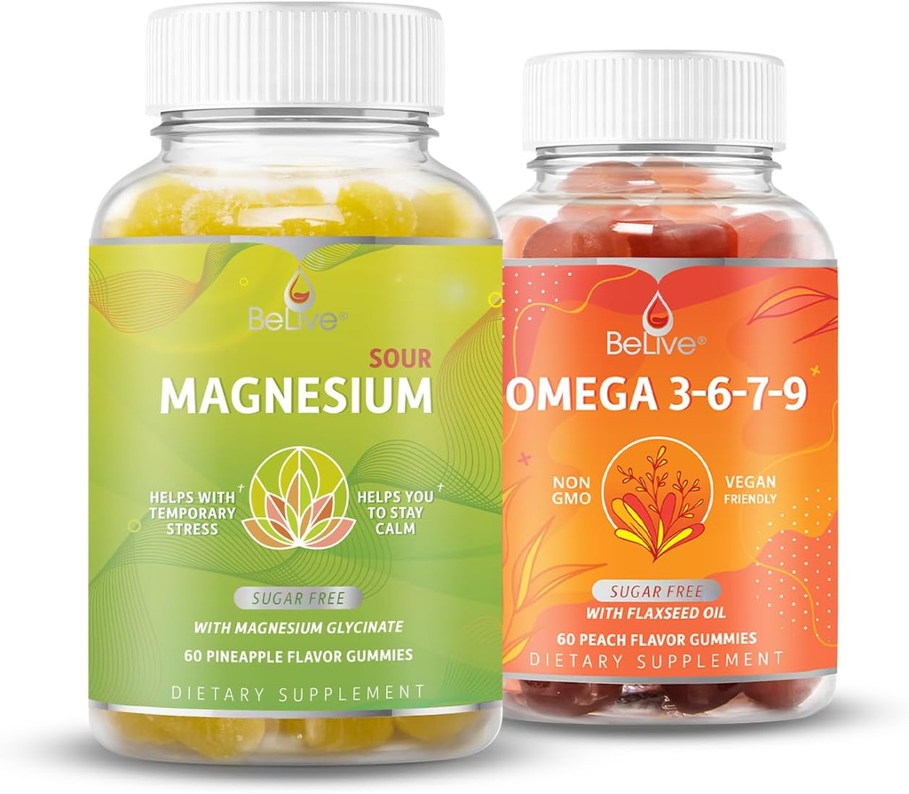 BeLive Magnesium GLycinate & Omega 3-6-7-9 Bundle pro relaxaci, spánek, mozek, srdce a inmune systémové podpory
