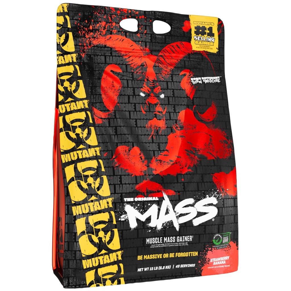 Mutant Mass Mass Gainer Protein Powder with Syney, and Casein Protein Blend for High- Calorie Workout Shakes, Smoothies, and Drinks, 15 liber - Jahodová banana