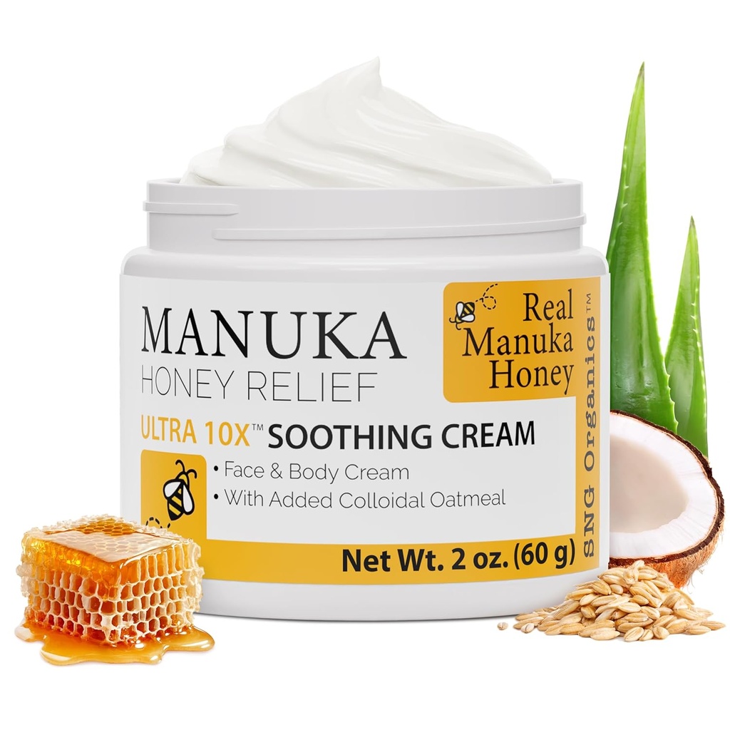 Super Natural Goods Manuka Honey Cream (2oz) - Hydratační krém pro všechny typy pleti vhodné pro děti a dospělé 124; hydratační tělový krém s Real Manuka Honey Aloe Vera Juice a kakaové máslo