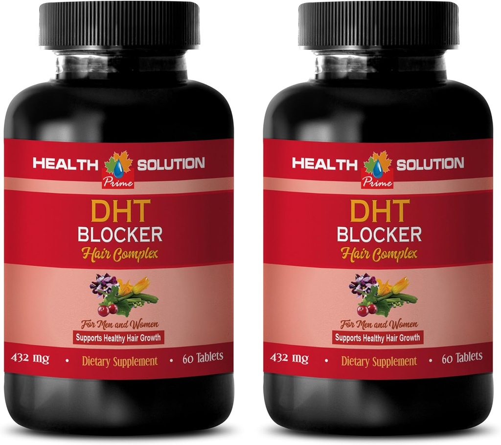 Vlasový růst Vlasové vitamíny Bez biotinu - DHT Block Vlasový komplex - Pro muže a ženy - Podpora Zdravý růst vlasů - Saw Palmetto Extract Kapsle - 2 Lahve 120 Obalené tablety