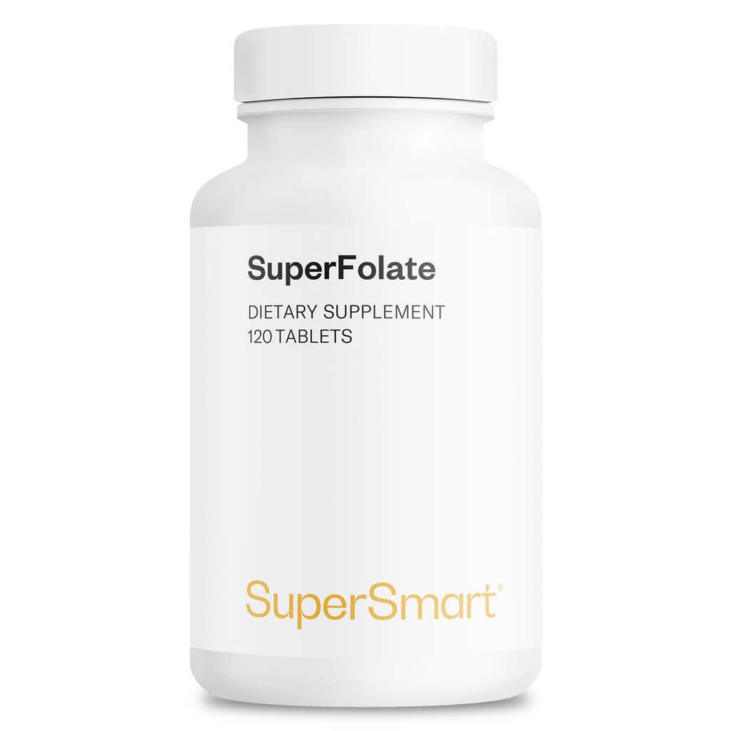 Supersmart SuperFolate 400mcg / 4g per Day (Patented & Bioavailable) - Quatrefolový dodatek 5-MTHF - Aktivní folátový vitamin B9 FLAT124; Non- GMO & gluten zdarma - 120 tablet