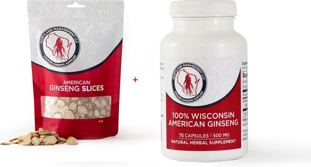 Dairyland American Ginseng Slices 4 oz a kapsle 75 ct Pack of Wisconsin Ginseng - Direct from Farmer to Consumer Ginseng