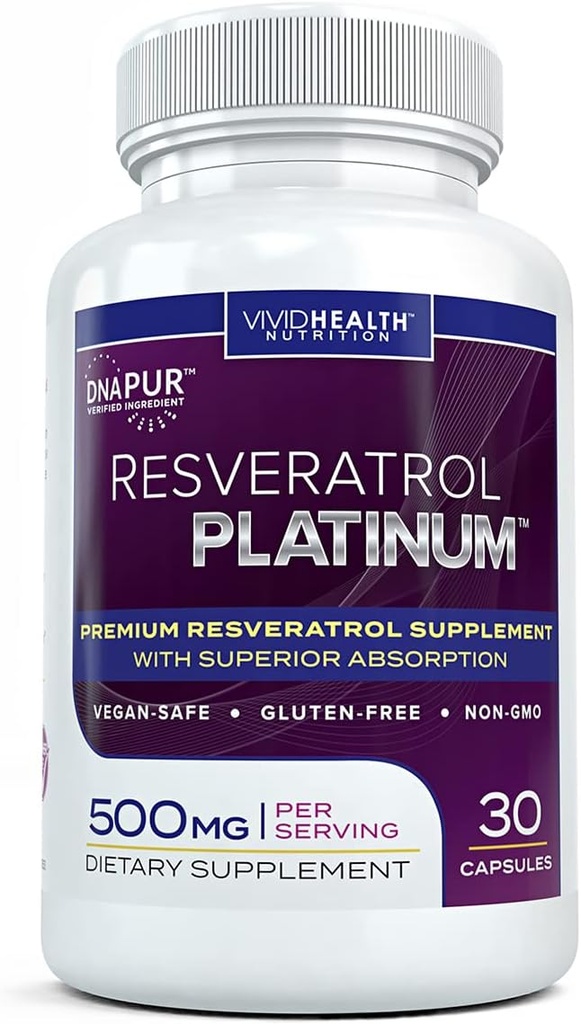 Resveratrol Platinum Antioxidanty Dodatek: Výkonný anti Aging Formule s čistou, přírodní Trans Resveratrol pro imunitní podporu, vitalitu a zdraví mozku, 30 Gluten zdarma Veggie Kapsle