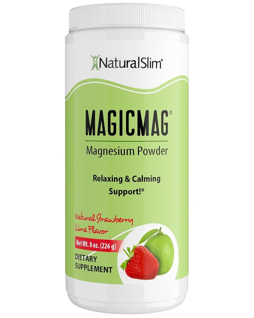 NaturalSlim Magicmag Čistá hořčík Citrát Powder - Stres, Zácpa, Muscle, Heart Health, and Sleep Support Appropriate 124; Přírodní jahoda & Lime ochucený hořčík dodatek - 8oz Drink Mix (Solo)