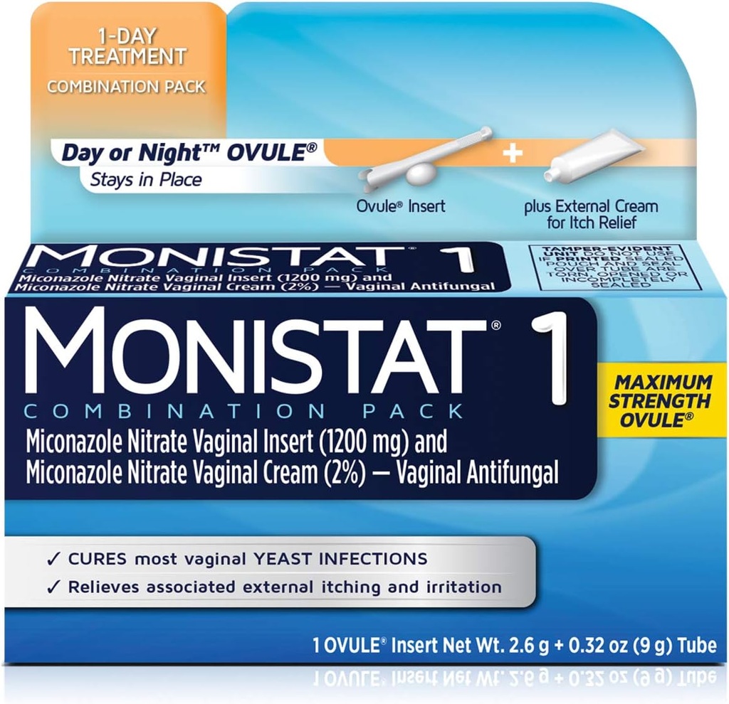 MONISTAT 1- Dávka kvasinková infekce Léčba, 1 Ovule Vložit & Externí itch krém