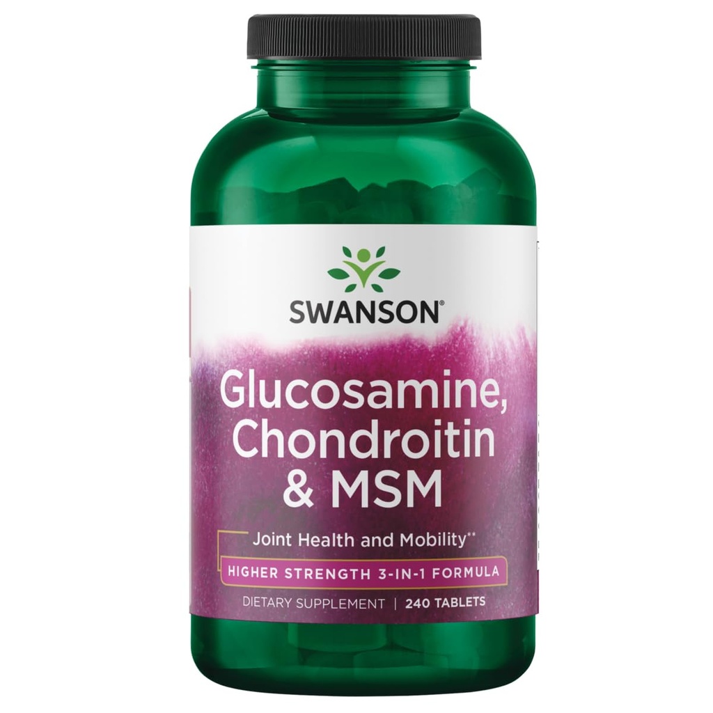 Swanson Glucosamine Chondroitin MSM (methylsulfonylmethan) 3- in-1 Formule Společná mobilita Flexibility Comfort Cartilage Connective Tissue Podpora zdraví Příplatek 240 Tablety (Tabs)