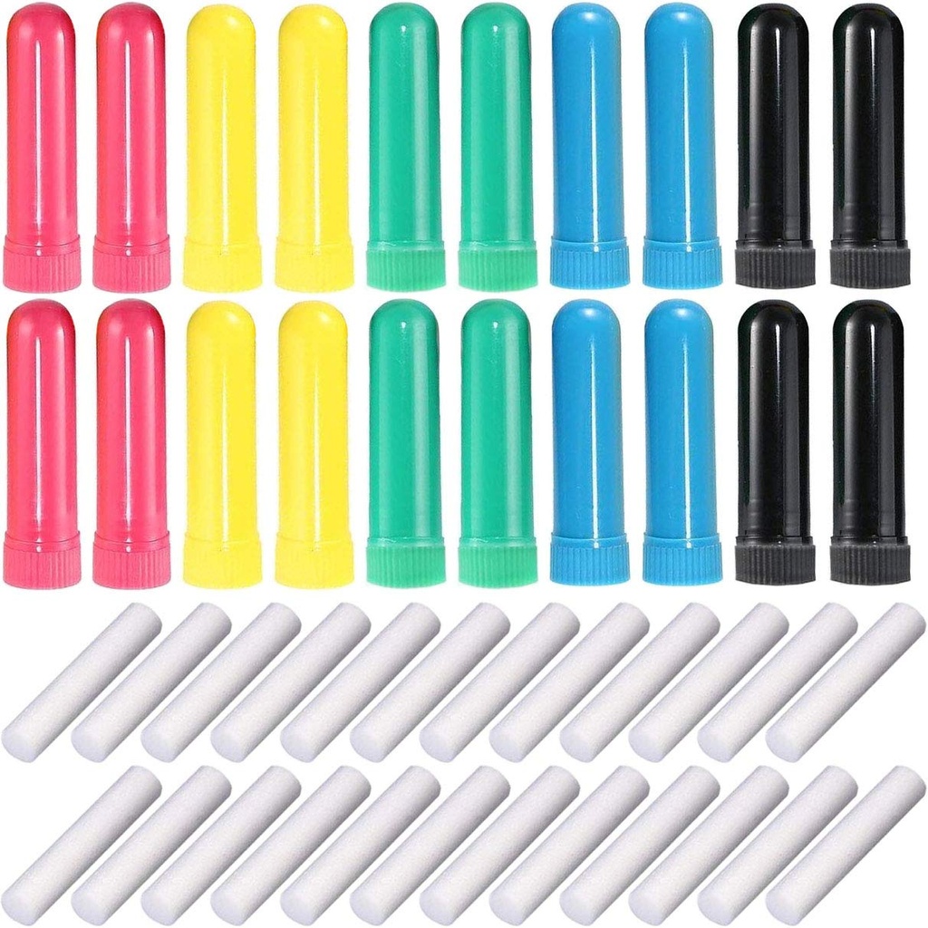 24 Pcs Essential Oil Aromatherapy Inhaler, Refillable Nasal Inhaler Blanks s nevoňavými wicks, Aschované barvy
