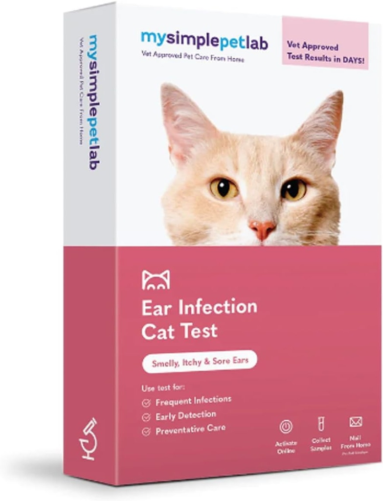 MyShimpPetLab Cat Ear test Kit, Vet schválené, Detects Yeast & Bakterie, Mail- in Kit, Rychlé výsledky, Easy at- Home Use for Smelly, Svědění Uší, Podporuje Cat Ušní zdraví