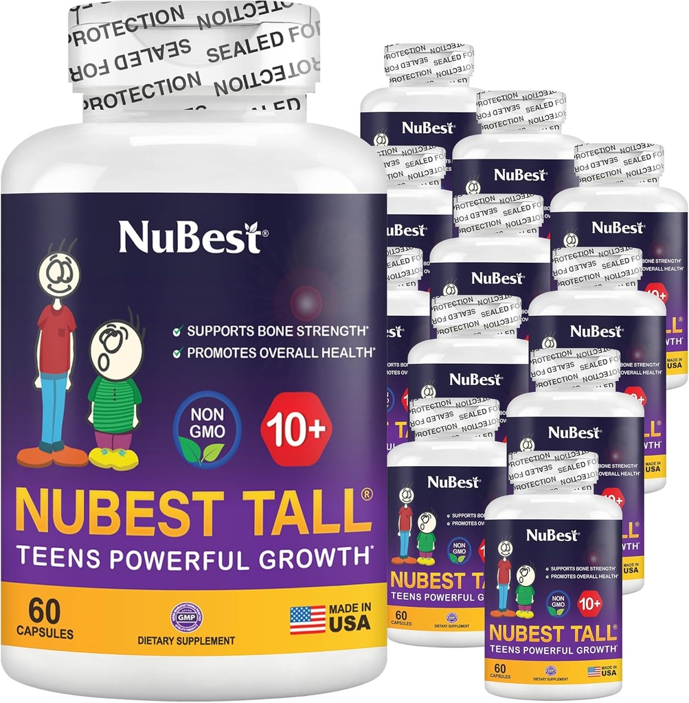 NuBest Tall 10 + Premium Kostní Pevnost Formule, Zvýšená imunita a celkové zdraví pro věk 10 + s vápníkem, Vitamin D3, Vitamin K2, a Multivitamins Př