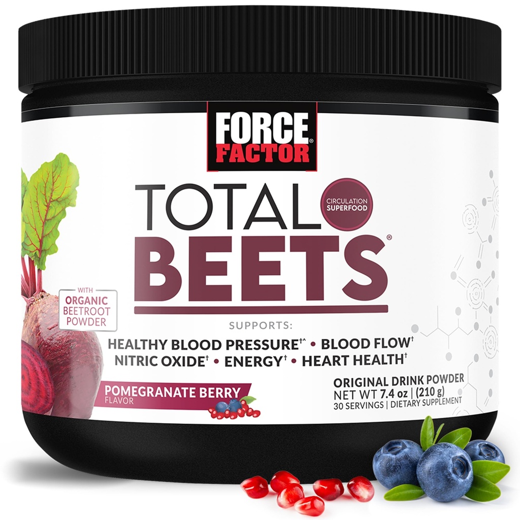 Force faktor Total Beets Drink Mix Superfood Powder with Nitrates to Support Circulation, Blood Flow, Nitric Oxide, Energie, Vytrvalost, a Stamina, Kardiovaskulární srdeční zdraví dodatek, 30 Služeb
