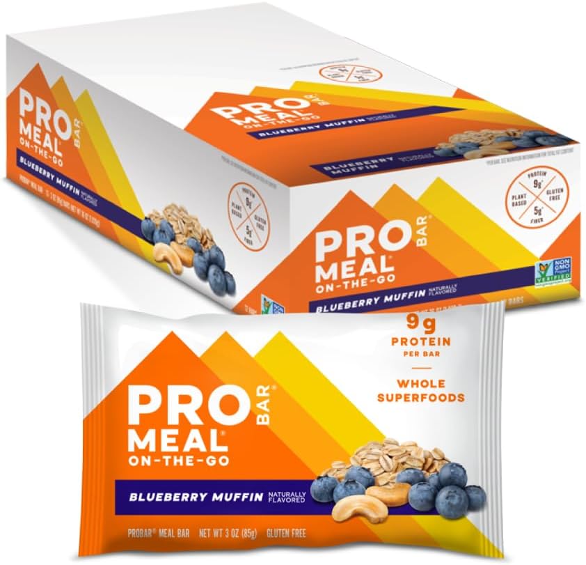 PROBAR - MEAL Bar, Blueberry Muffin, Non- GMO, gluten- Free, Zdravý, Plant- based, Whole- Food Ingredients, Natural Energy (12 Počet)