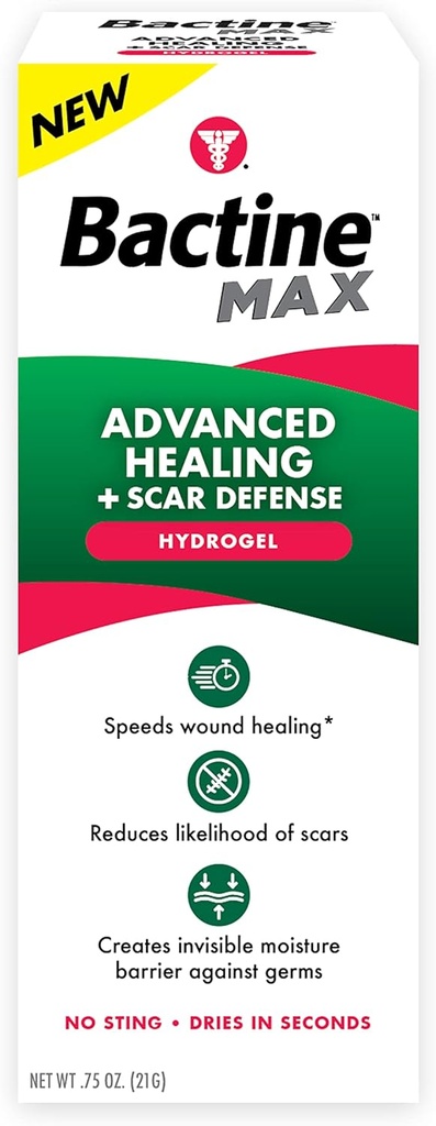 Bactine MAX Advanced Healing Hydrogel with Scar Defense - Faster- Healing & First Aid Infection Protection with Natural Ingredients - Scar Prevention Gel - 0.75oz