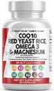Clean Nutraceuticals COQ10 200mg Red Yeast Rice Omega 3 Magnesium Complex 500mg Niacin Zinek Vitamin K2 D3 - Heart Support Vitamíny pro ženy a muže w / Vitamin B3, Koenzym Q10- 60 Ct
