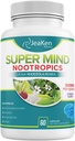 Super Mind - Nootropics Cognitive Enhancer - Mozkový doplněk s přírodními přísadami - Bacopa Monnieri - Rhodiola Rosea - Ginkgo Biloba - Vitamin B12-60 Vegan Kapsle Made in USA
