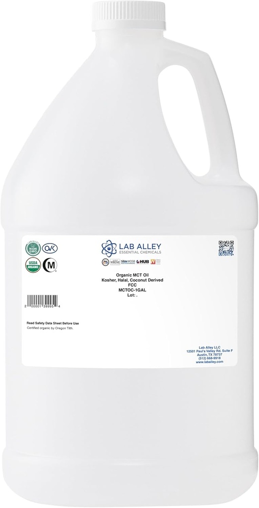 Lab Alley MCT Olej, USDA Organic Coconut, Kosher Certified, Halal, Non- GMO - 1 Gallon