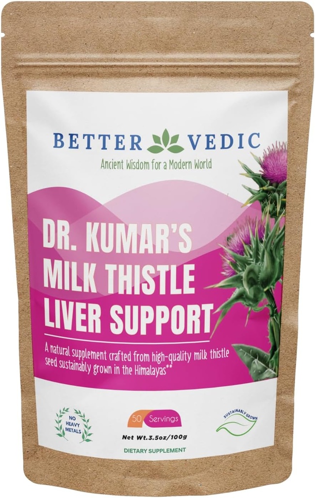 Mléko Thistle Max - Podpora jater - Čisté mléko Thistle Powder - Silymarin, Tradiční Ayurveda Herbal dodatek - Vegan, Solar Sured, No Preservatives - 3.53 oz - 50 Servings