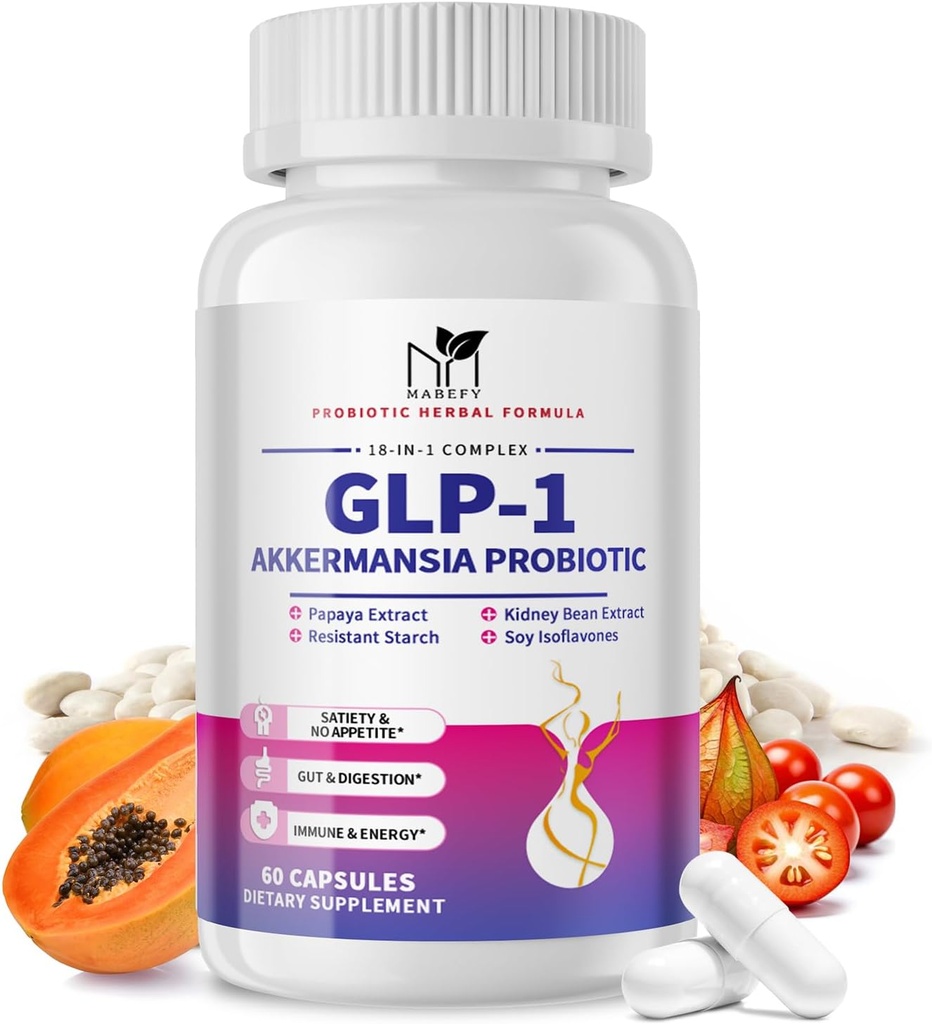 Akkermansia Probiotický dodatek pro ženy a muže, přírodní prebiotika pro trávicí, Gut Health, Energie, Celkové zdraví, Dědičný dodatek se Soy lysplavones, Bromelain, 60 Kapsle