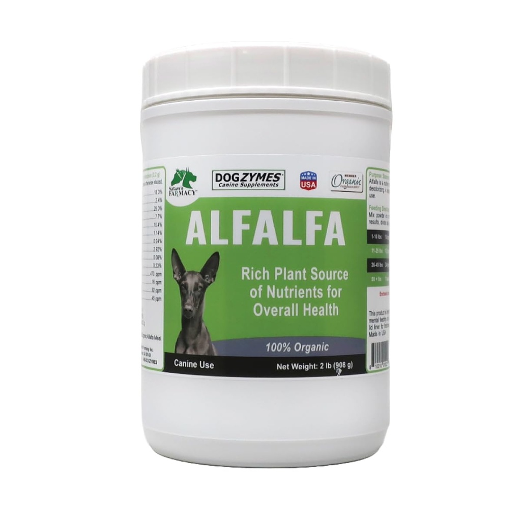 Dogzymes Organic Alfalfa - Bohatý zdroj vitamínů a minerálů, Pomáhá se vším od anémie, Bojová artritida a Overly- Acidic moči a pomáhá zastavit infekce močových měchýřů (2 Pound)