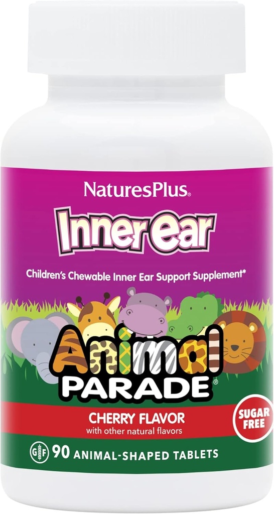 Natures Plus Animal Parade Inner Ear Support Children 's Chewable - Natural Cherry Flavor - 90 Animal- Shaped Tablety - Probiotický dodatek - Gluten Free - 45 Servings
